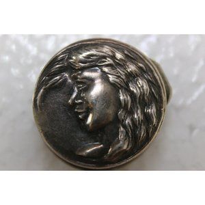 Vintage Sterling Silver .925  Repousse Pill Box / SnuffF Box Round Woman's Face